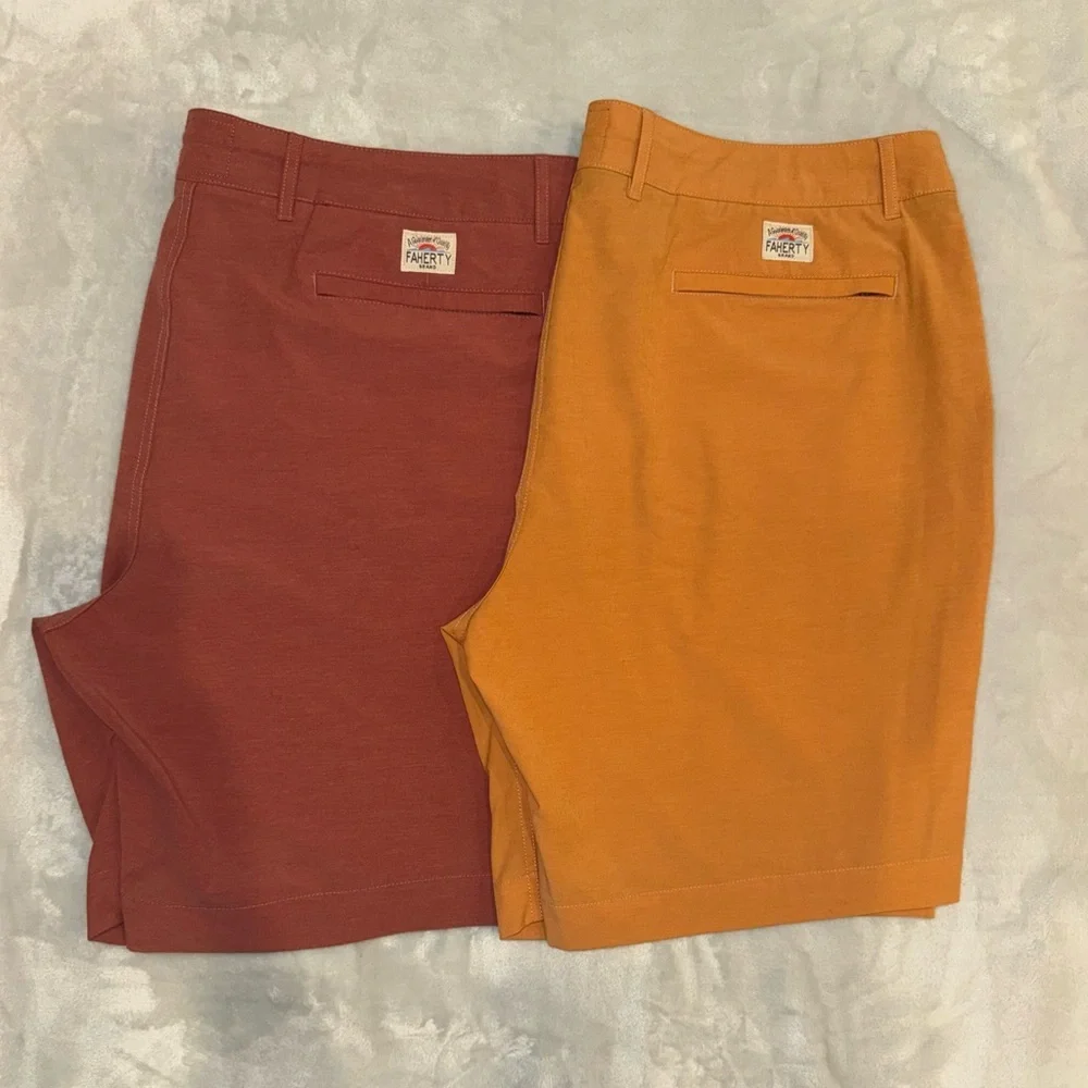Faherty Lot of 2 All Day Shorts Sz 40 7” inseam NWOT Burnt Red & Sunset Orange
